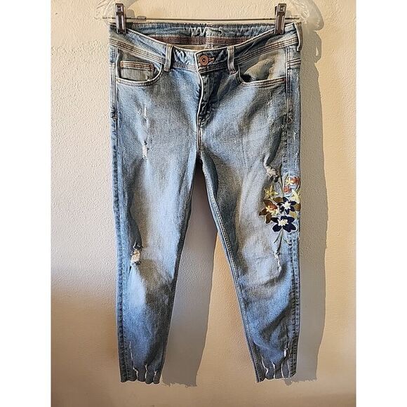 Zara Z1975 Women’s 6 Basic Denim Embroidered Skinny Jeans Light Wash - Picture 1 of 7